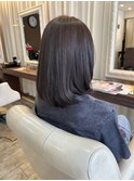 くすみブルーアッシュで大人ツヤ感◎さらさらセミロングスタイル