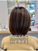 白髪/イメチェン/ホワイトブロンド/外ハネボブ/美髪/守谷