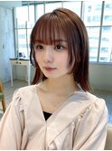 韓国風レイヤー/外ハネくびれ/ミディアムレイヤー/ぱっつん前髪