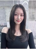 黒髪ボブルフネビージュ小顔ワンレン顔まわり韓国レイヤーカット