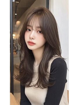 レス(Les.) ミディアムレイヤーバタフライカットハッシュカットダークグレー