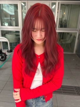 ロイオブジゼル(roi of GiseL) ブリーチ ハイトーン ダブルカラー レッド レイヤー 韓国 10代