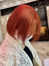 《オレンジカラー×ショートボブ》明るく元気な印象のビタミンカラー(綾瀬/ダブルカラー/韓国)