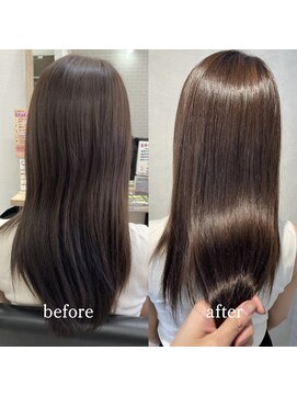 エルプラスヘアー(L+hair) 髪質改善カラー艶感チョコレートブラウンストレートロング