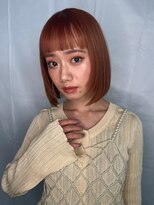 カバーヘア ブリス 上尾西口店(COVER HAIR bliss)&nbsp;オン眉ペールオレンジ前下がりヘイリーボブp1上尾10代20代30代