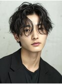 韓国マッシュフェザーパーマニュアンスパーマセンターパート黒髪