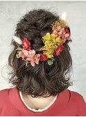 卒業式 ドライフラワー ボブ 編み込み パーマ ボブ アレンジ