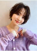 小顔ショートカット×前センターパート×Mixパーマ 20代30代40代