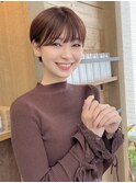 フェミニンで可愛いチェリーブラウンイメチェンショートボブ