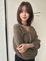 韓国シースルーバング顔まわりレイヤーグレーベージュ