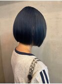 ネイビーカラー♪ブリーチなしカラー顔まわりカット