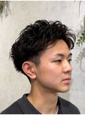 MEN’S HAIR/ブルーブラック/フェザーパーマ/ハイライト