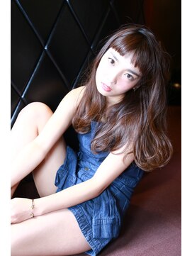 ヌーム 塚本店(NOOM) 艶カラーふんわりミディラフウェーブ&オン眉シースルーバング