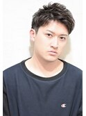 七三分けアップバンクツーブロック束感ショートネイビーアッシュ