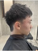 メンズ/アップバング/ツーブロックマッシュ/束感ショート波巻き