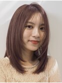 ミディアムレイヤーピンクベージュピンクヘアー酸性ストレート