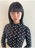 ワイドバング 切りっぱなし ミディアム 暗髪 艶髪 カラー