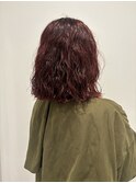 赤髪ボブパーマ