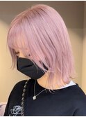ba1983ミルクティーピンク横顔美人ハイトーンカラー結べるボブ