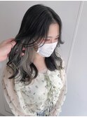 セミロングイヤリングカラー/ホワイトグレー/インナーカラー