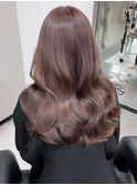 1106ミルクチョコレートカシスピンクスローカラー波巻きロング