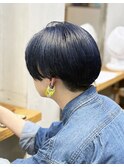 ショートマッシュにWカラーネイビーブルー