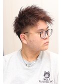 ツイストパーマツーブロックショート20代爽やか束感短髪バーバー