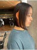 岐阜市美容院 インナーカラーオレンジ ボブ