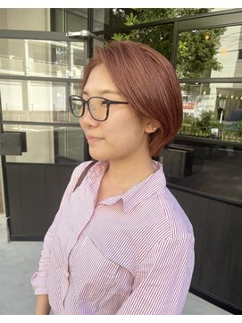 ウェーブ(WAVE) ショートボブ×ピンクベージュ