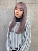 ラベンダーアッシュ ロングレイヤー ハッシュカット