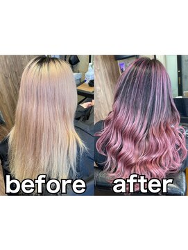 ラル(Lull) ピンクバレイヤージュbefore after/活性酸素除去/髪質改善/個室