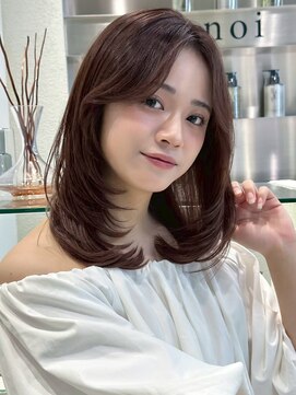 ノイ 銀座(noi) 顔周りレイヤーカットくびれヘアミルクティーベージュカラー韓国