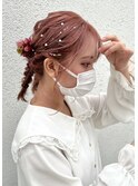 ピンクヘア×ツイン編みおろし