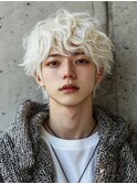 men'sブロンドホワイト マッシュ　ストリート