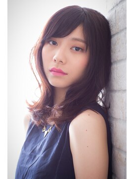 エルデ ナインズ ヘアー スタンド 川口店(elde 9's HAIR STAND) 52モーブカラー&セミウェットなワイドバングなくびれミディ 川口