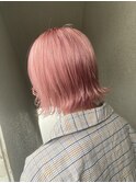 フラミンゴカラー/ペールカラー／丸みボブ／ミニボブ/艶髪