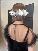 結婚式ヘアセット二次会セットボブアレンジリボンアレンジ/今枝