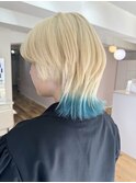 ブロンドベージュ/10代20代/エンドカラー/ターコイズブルー