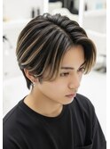 ハイライトバレイヤージュミルクティーベージュメンズサロン
