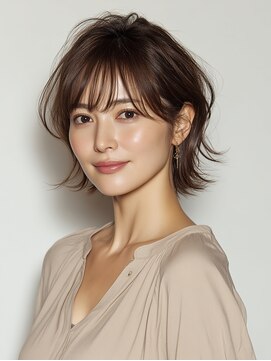 クラゲヘアー/小顔/ココアベージュ/オリーブグレー/川西