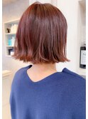 福山キャアリーでブリーチなし大人ピンクカラー外ハネボブ