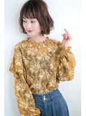 くびレイヤーエモージュ斜めバング小顔愛されグレージュカラー