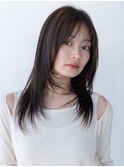 前髪　こなれミディ　イメチェン　ミディアムレイヤー　暗髪