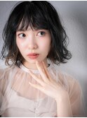 インナーカラーハイライト黒髪Aラインボブパーマv戸頭20代30代