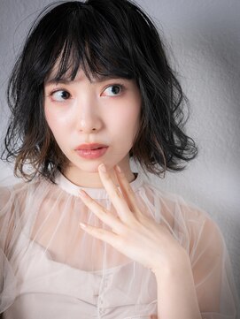 カバーヘア イヴ 戸頭店(COVER HAIR EVE) インナーカラーハイライト黒髪Aラインボブパーマv戸頭20代30代