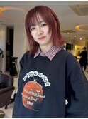 赤系カラー＋顔周りレイヤーボブ