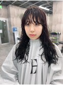 ロングレイヤー☆コールドパーマ☆ラベンダーブラウン☆