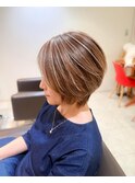 白髪ぼかし細めハイライト30代40代50代グレージュ