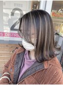 コントラストハイライト脱白髪染めイメチェン外ハネボブ美髪