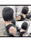 前髪あり暗髪切りっぱなしボブ　担当:市橋